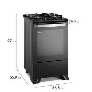 Fogão 4 bocas Electrolux Preto Experience c/ Mesa de Vidro, Grill e PerfectCook360 (FE4CP)