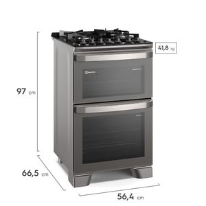 Fogão 4 bocas Electrolux Cinza Experience com Mesa de Vidro, Duplo Forno e PerfectCook360 (FE4DC)