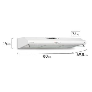 Depurador de Ar Parede Electrolux 80cm Branco com Filtro Lavável e Máscara Captadora de Ar (DE80B)