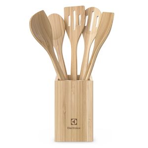 Kit Utensílios de Bambu 6 Peças + Potes Herméticos Porta-Mantimentos com Tampa de Bambu Electrolux