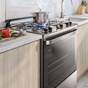 Fogão 5 bocas Electrolux Cinza Efficient com Mesa Inox, PerfectCook e VaporBake (FE5IC)