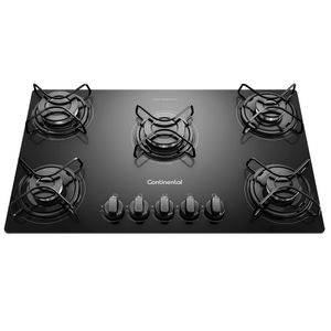 Cooktop 5 Bocas Continental a Gás de Vidro  Temperado Preto (KC5GP)