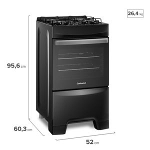 Fogão 4 Bocas Continental Preto Automático com TOPLimpaFácil e Mesa de Vidro (FC4GP) Premium