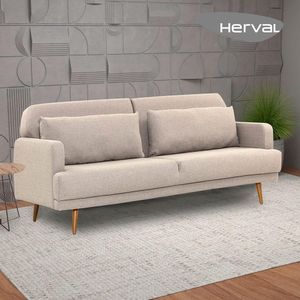 Sofá-Cama Casal 4 Lugares Herval Vega, Linho Bege, 211 cm