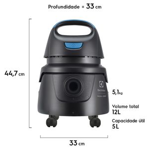 Aspirador de Pó e Água Electrolux 1400W 5L c/ Conjunto de Acessórios e Rodas 360° (AWD01)