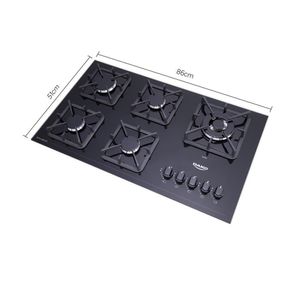 Cooktop A Gás 5 Bocas Preto Mesa De Vidro Dako Bivolt