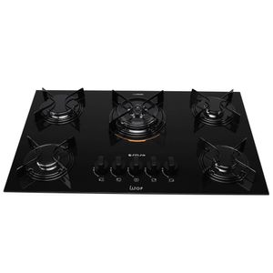 Cooktop 5 Bocas Preto Com Mesa De Vidro E Tripla Chama Atlas U Top Bivolt