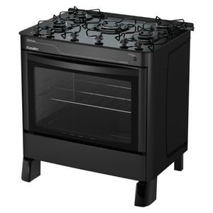 Fogão Esmaltec ágata Glass 5 Bocas Preto Forno Limpa Fácil E Acendimento Automático