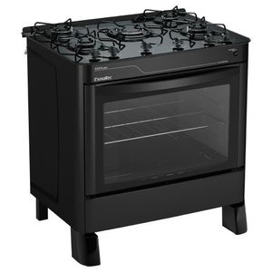 Fogão Esmaltec ágata Glass 5 Bocas Preto Forno Limpa Fácil E Acendimento Automático