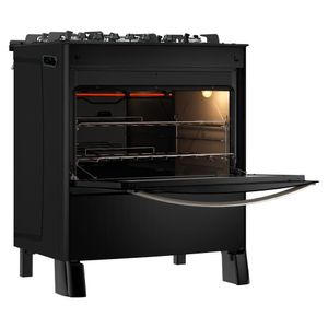 Fogão Esmaltec Esmeralda Glass Gourmet 5 Bocas Preto Com Timer Digital E Grill Elétrico