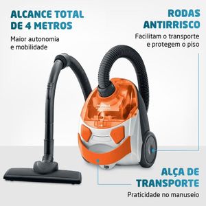 Aspirador De Pó Mondial Turbo Hepa Branco e Laranja AP-15 127V