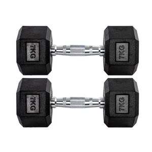 Par Halteres 7kg + 7kg Dumbbell Sextavado Emborrachado Pegada Cromada Gallant (GDb07F3B-Pt)
