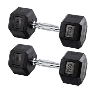 Par Halteres 7kg + 7kg Dumbbell Sextavado Emborrachado Pegada Cromada Gallant (GDb07F3B-Pt)