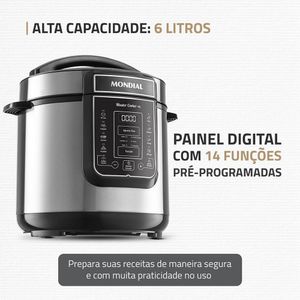 Panela de Pressão Elétrica Digital 6L Mondial Preto/Inox PE-60-6L-I 60hz 127V