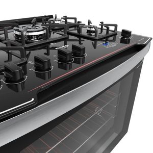 Fogão De Embutir 5 Bocas Preto Com Mesa De Vidro Dako Grill