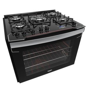 Fogão De Embutir 5 Bocas Preto Com Mesa De Vidro Dako Grill