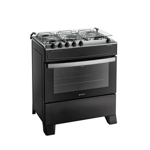 Fogão 5 Bocas Preto Com Mesa Inox Atlas Atenas Bivolt