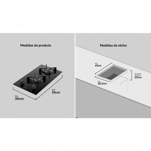 Cooktop 2 Bocas Preto Mesa De Vidro Atlas U Top Bivolt