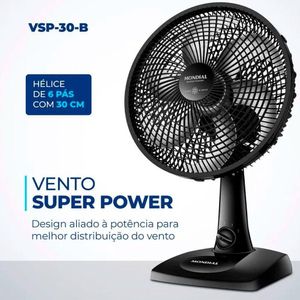 Ventilador De Mesa Vsp-30-b 30 Cm 6 Pás 60w 03 Velocidades Mondial Preto Com Prata 220v