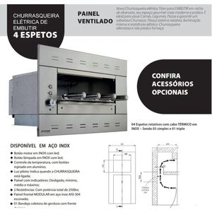 Churrasqueira Elétrica De Embutir 4 Espetos Suprema 220V