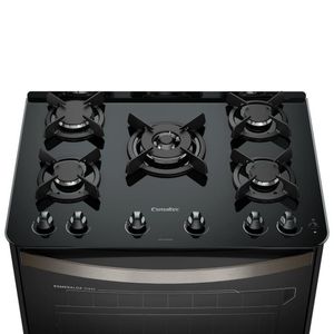 Fogão Esmaltec Esmeralda Glass 5 Bocas Preto Com Forno Autolimpante E Acendimento Automático