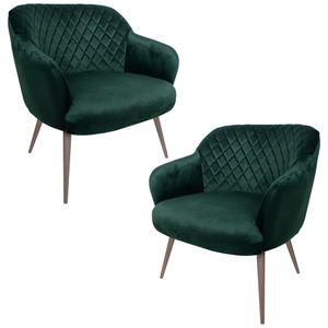 Kit 2 Poltronas Decorativas Kitana Pés Champagne Palito Veludo Verde G15 - Gran Belo