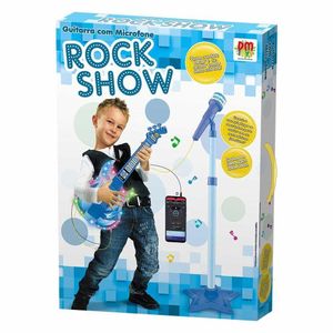 Guitarra Infantil Com Microfone Pedestal - Rock Show - Azul - Dm Toys