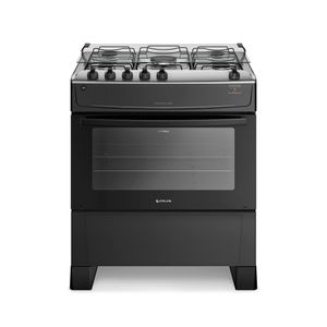 Fogão 5 Bocas Preto com Mesa Inox Atlas Mônaco Top Bivolt