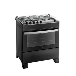 Fogão 5 Bocas Preto com Mesa Inox Atlas Atenas Bivolt