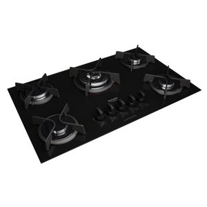 Cooktop 5 Bocas Preto com Mesa de Vidro e Tripla Chama Dako Supreme Bivolt