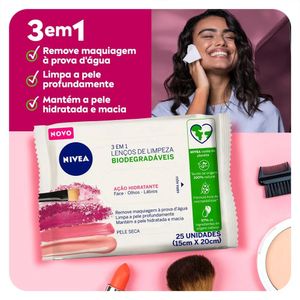 Lenço de Limpeza Demaquilante Nivea Ação Hidratante com 25 Unidades