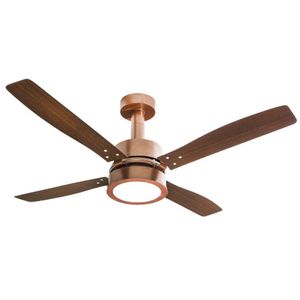 Ventilador De Teto Venti-delta Vintage Led Cobre 4 Pás Mogno Luz Branca 6000k 220v