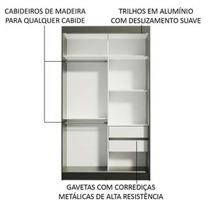 Guarda-roupa 2 Portas de Correr de Espelho 2 Gavetas Madesa