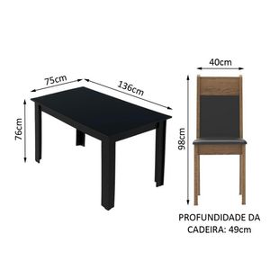 Mesa Tampo de Madeira com 6 Cadeiras Preto Rustic Preto