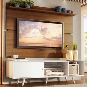 Rack Dubai e Painel Tv até 65" com Pés Branco/rustic Madesa