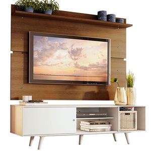 Rack Dubai e Painel Tv até 65" com Pés Branco/rustic Madesa