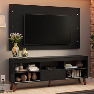 Rack Com Painel Para Tv Até 65 Polegadas Com Pés Preto Texas Madesa Preto