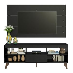 Rack Com Painel Para Tv Até 65 Polegadas Com Pés Preto Texas Madesa Preto