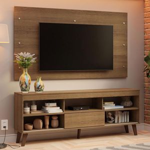 Rack Com Painel Para Tv Até 65 Polegadas Com Pés Rustic Texas Madesa Rustic