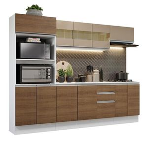 Cozinha Completa Modulada Com Balcão E Tampo Smart 250Cm 100% MDF Madesa Branco Rustic Crema