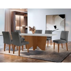 Conjunto Mesa Jantar Evora 180cm 6 Cadeiras Grecia grafite