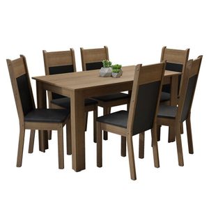 Mesa Tampo de Madeira com 6 Cadeiras Rustic Preto
