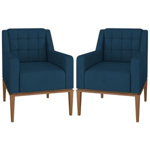 Kit 2 Poltronas Decorativas Sala de Estar Madonna Suede Azul G52 - Gran Belo