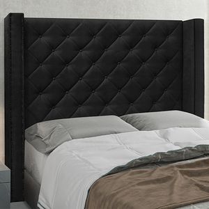 Cabeceira Decorativa Queen Size 1,84M Loewe Suede Preto G63 - Gran Belo