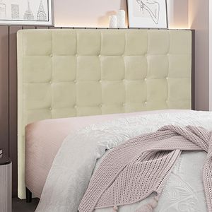 Cabeceira Decorativa Casal 1,40M Tropea Veludo Bege G63 - Gran Belo
