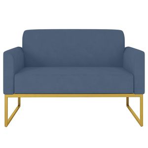 Conjunto Namoradeira e Poltrona Decorativa Isabella Base Industrial Suede Azul Marinho/Dourado G19 - Gran Belo
