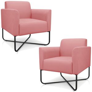 Kit 2 Poltronas Decorativas Isabella Base X Suede Rosê/Preto G19 - Gran Belo
