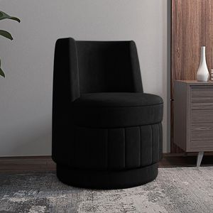 Poltrona Decorativa Estilo Único Éfeso Sala de Estar Base Giratória Veludo Preto G33 - Gran Belo