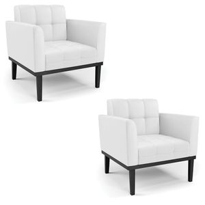 Kit 2 Poltronas Decorativas Karen Pés Fixo em Madeira Preto PU Branco G19 - Gran Belo
