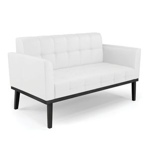 Conjunto Poltrona e Namoradeira Decorativa Karen Pés Fixo em Madeira Preto PU Branco G19 - Gran Belo